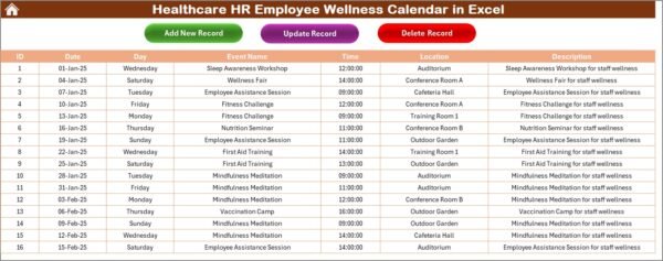 Healthcare HR Employee Wellness Calendar in Excel - Image 6
