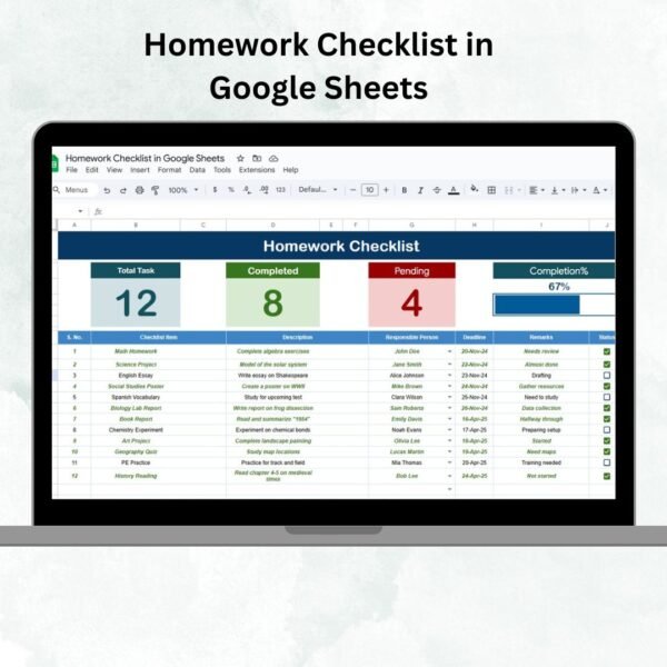 Homework Checklist in Google Sheets