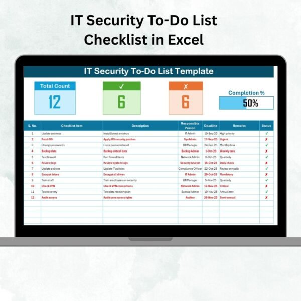 IT Security To-Do List Checklist in Excel