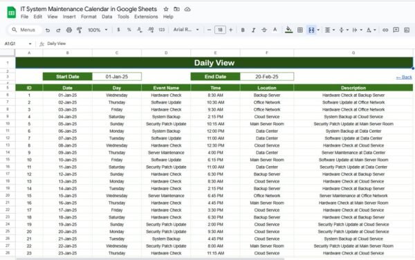 IT System Maintenance Calendar in Google Sheets - Image 5
