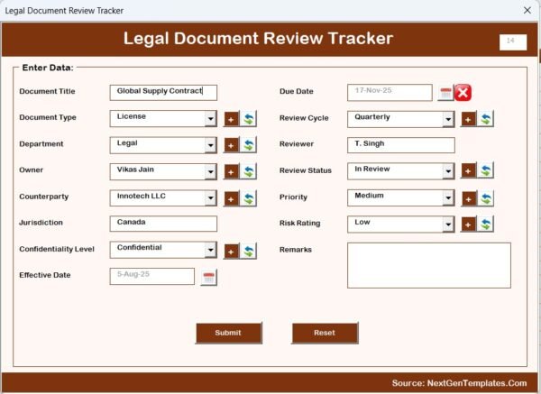 Legal Document Review Tracker in Excel - Image 6