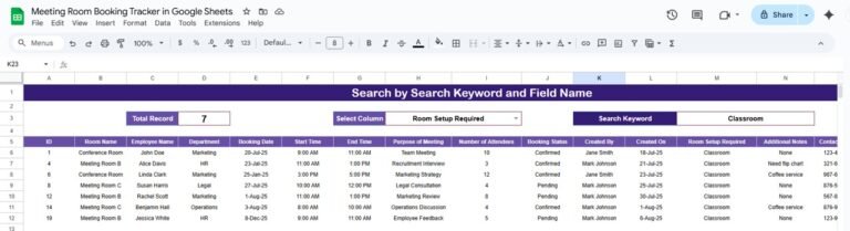 Meeting Room Booking Tracker in Google Sheets - Next Gen Templates