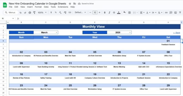 New Hire Onboarding Calendar in Google Sheets - Image 4