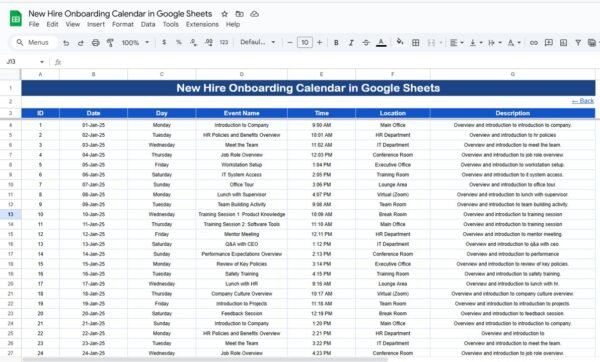 New Hire Onboarding Calendar in Google Sheets - Image 6