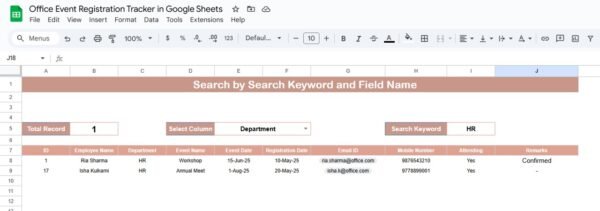 Office Event Registration Tracker in Google Sheets - Image 3