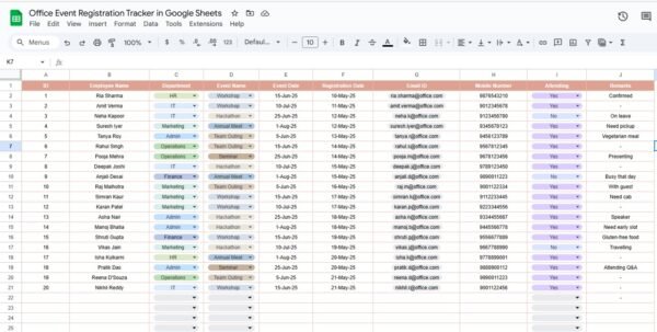 Office Event Registration Tracker in Google Sheets - Image 4