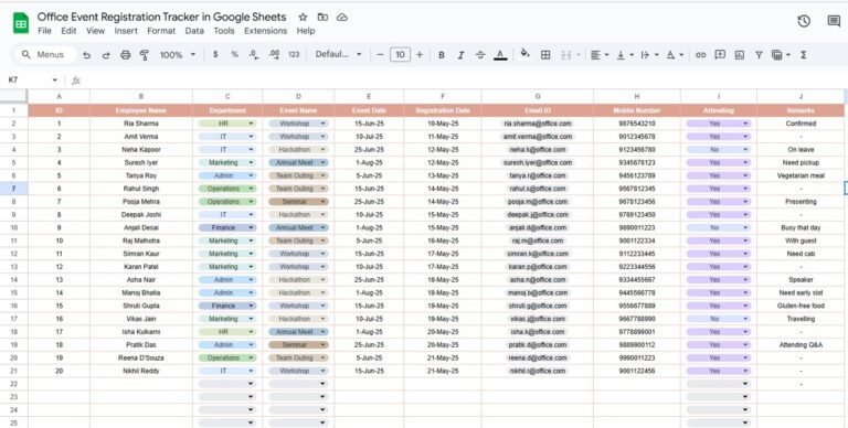 Office Event Registration Tracker in Google Sheets - Next Gen Templates