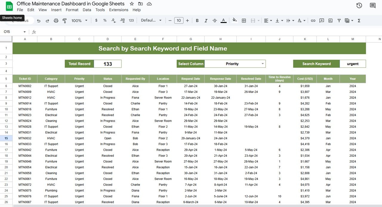 Office Maintenance Dashboard in Google Sheets - Image 3