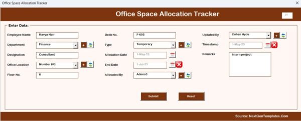 Office Space Allocation Tracker in Excel - Image 6