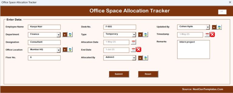 Office Space Allocation Tracker in Excel - Next Gen Templates