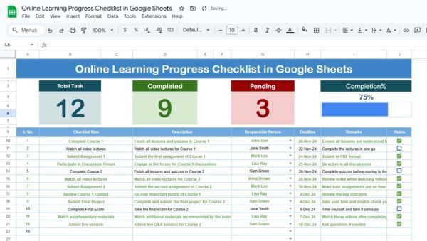 Online Learning Progress Checklist in Google Sheets - Image 2