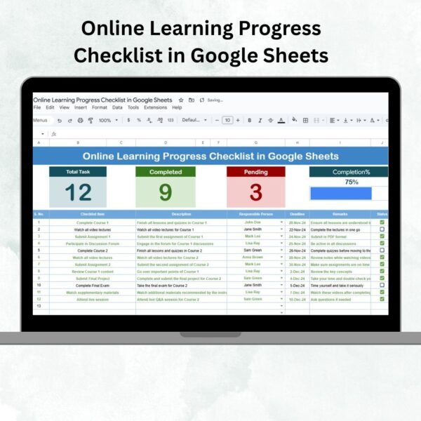 Online Learning Progress Checklist in Google Sheets
