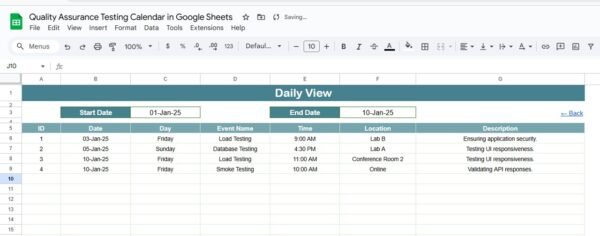 Quality Assurance Testing Calendar in Google Sheets - Image 5