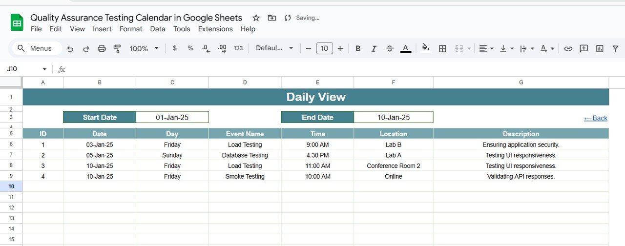 Quality Assurance Testing Calendar in Google Sheets - Image 5