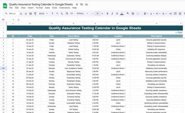 Quality Assurance Testing Calendar in Google Sheets - Image 6