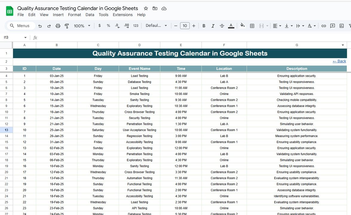 Quality Assurance Testing Calendar in Google Sheets - Image 6