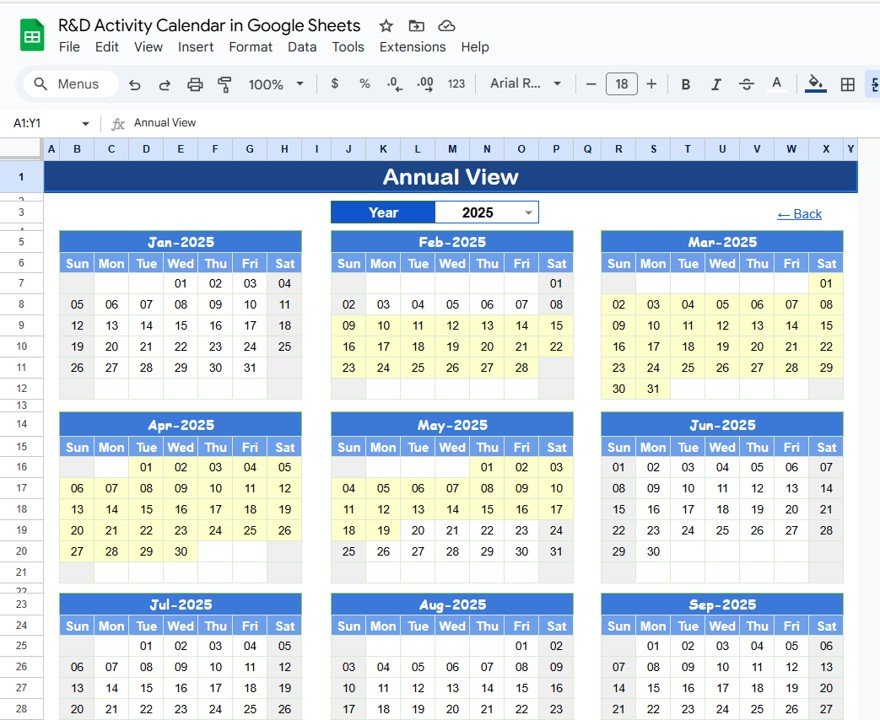 R&D Activity Calendar in Google Sheets