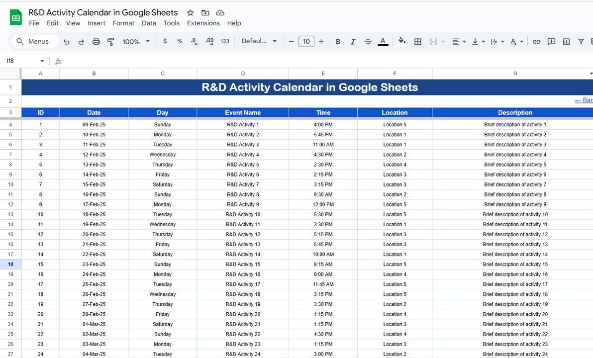 R&D Activity Calendar in Google Sheets - Image 6
