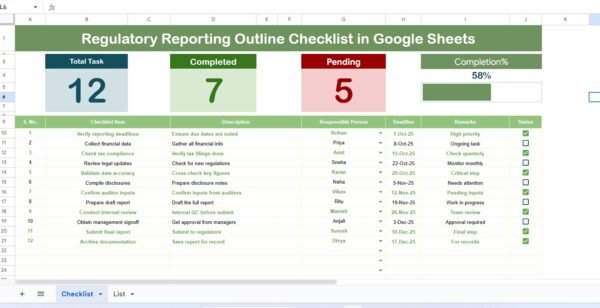 Regulatory Reporting Outline Checklist in Google Sheets - Image 3