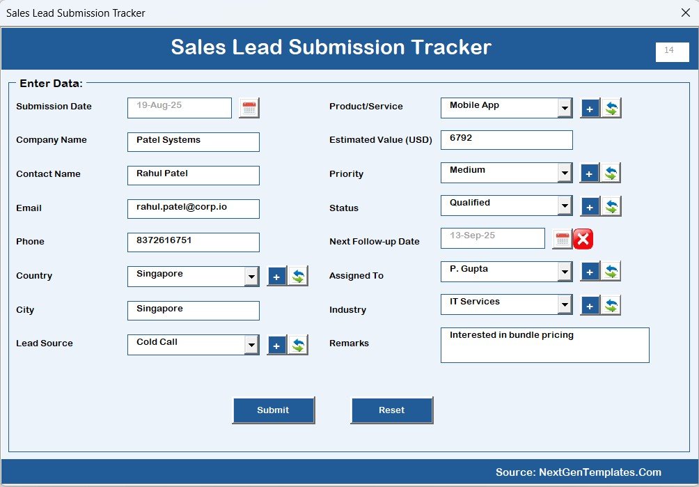 Sales Lead Submission Tracker in Excel - Image 6