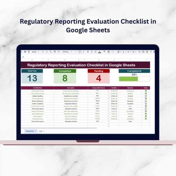 Regulatory Reporting Evaluation Checklist in Google Sheets