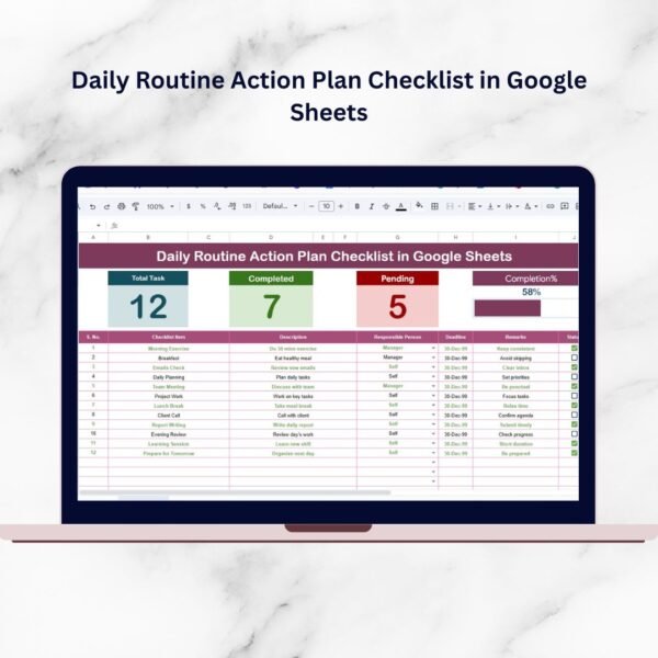Daily Routine Action Plan Checklist in Google Sheets