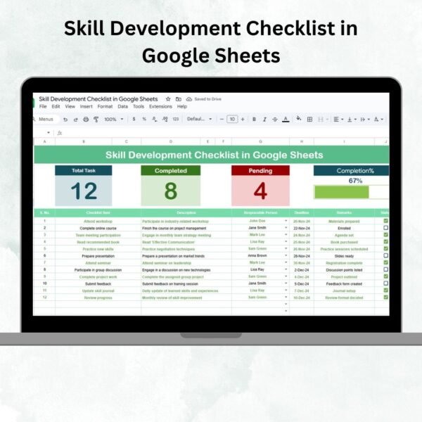 Skill Development Checklist in Google Sheets