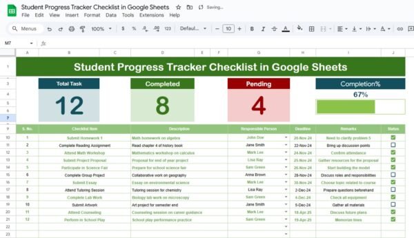 Student Progress Tracker Checklist in Google Sheets - Image 2