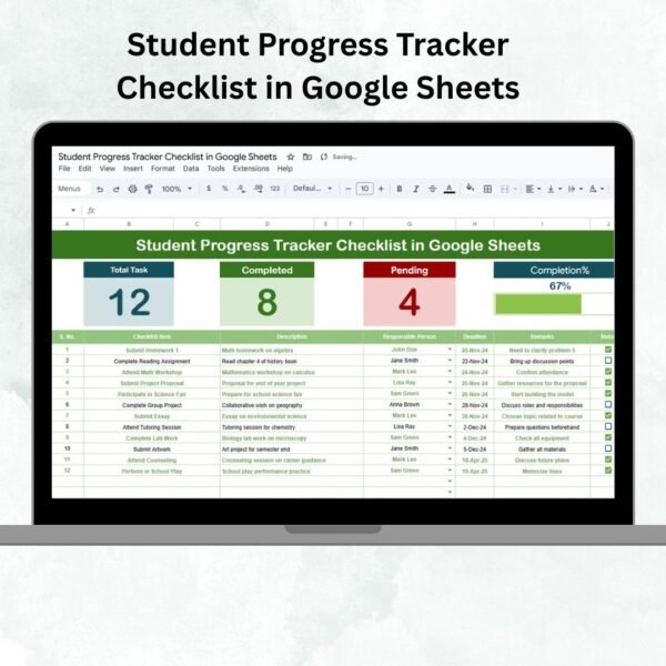 Student Progress Tracker Checklist in Google Sheets