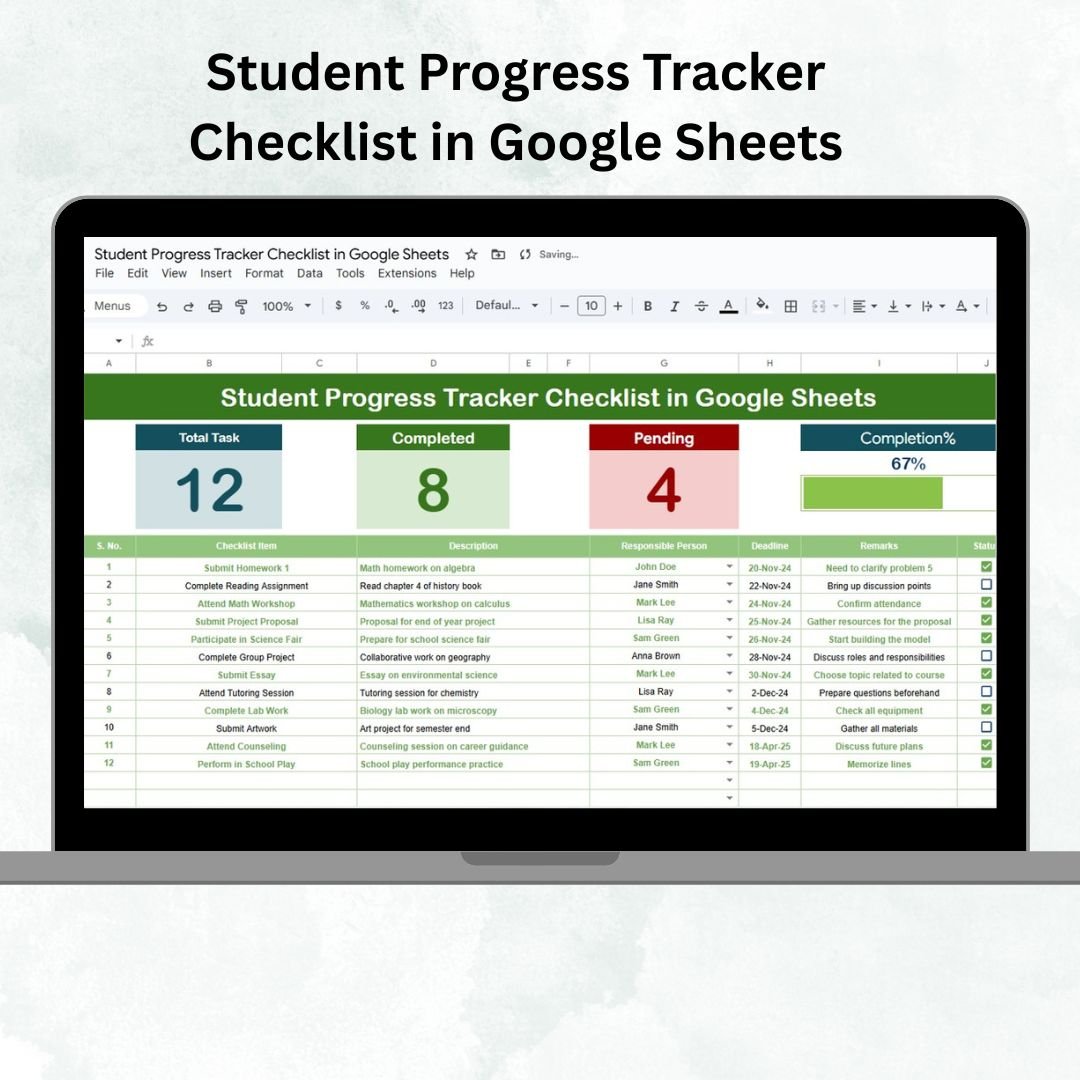 Student Progress Tracker Checklist in Google Sheets