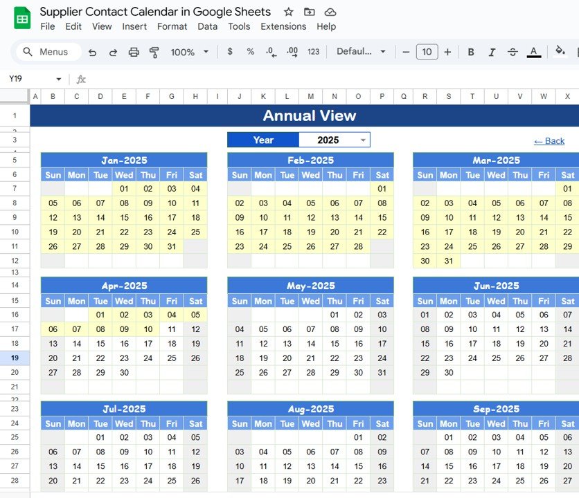 Supplier Contact Calendar in Google Sheets