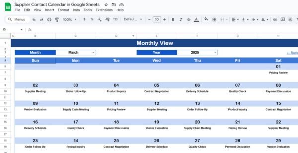 Supplier Contact Calendar in Google Sheets - Image 4