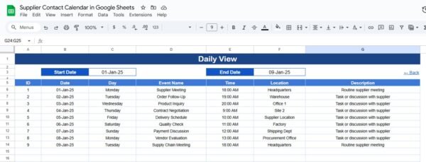 Supplier Contact Calendar in Google Sheets - Image 5