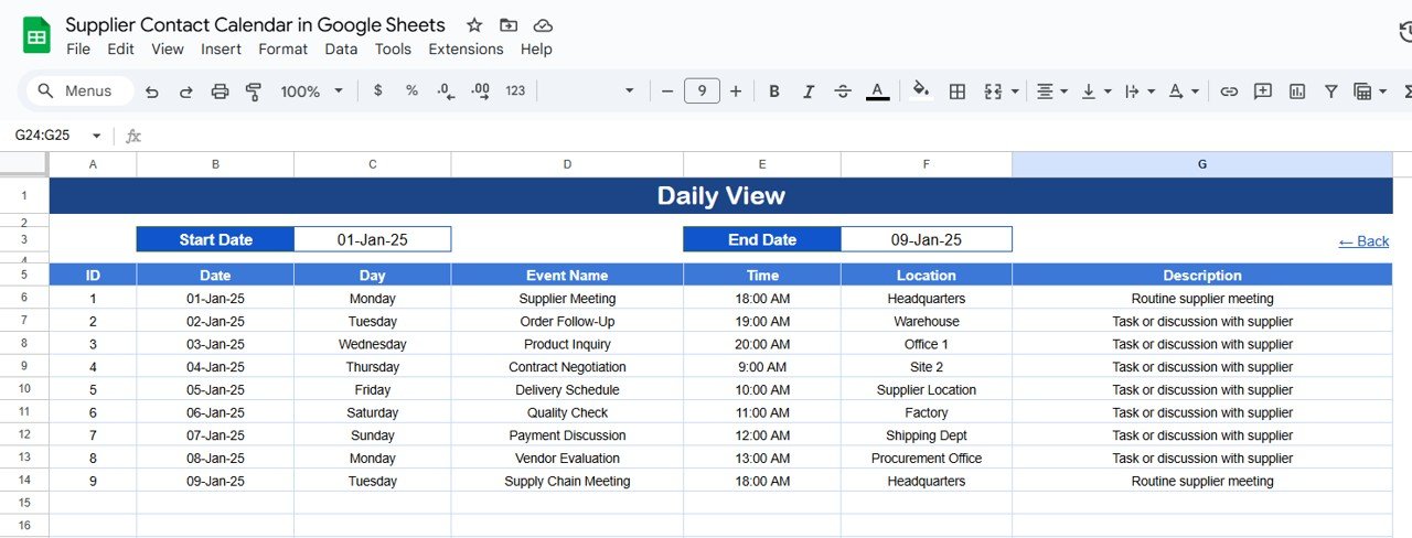 Supplier Contact Calendar in Google Sheets - Image 5