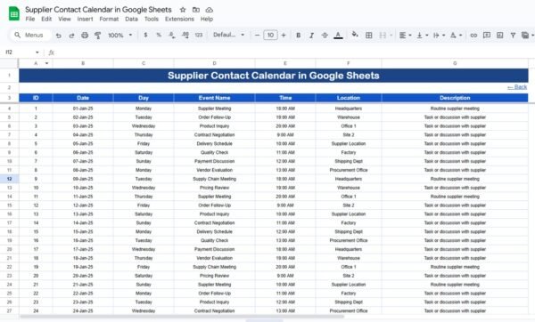 Supplier Contact Calendar in Google Sheets - Image 6
