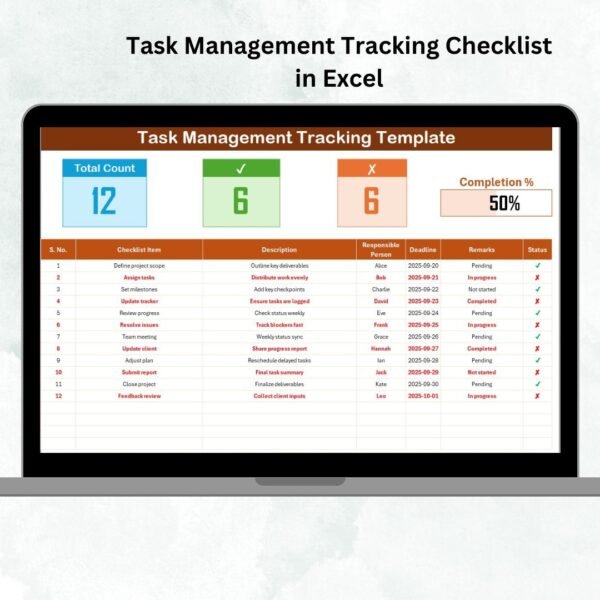 Task Management Tracking Checklist in Excel