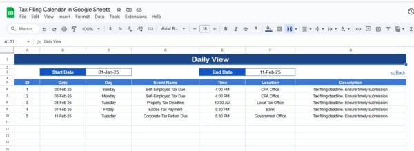 Tax Filing Calendar in Google Sheets - Image 5