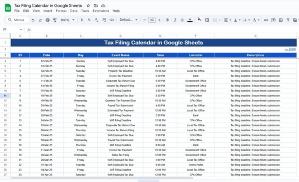 Tax Filing Calendar in Google Sheets - Image 6