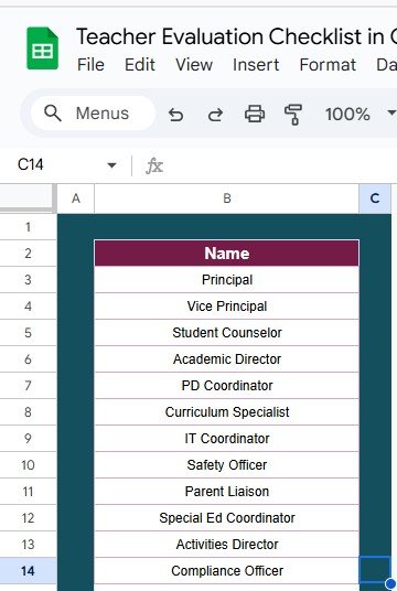 Teacher Evaluation Checklist in Google Sheets - Image 3