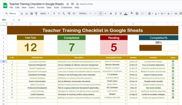 Teacher Training Checklist in Google Sheets - Image 2
