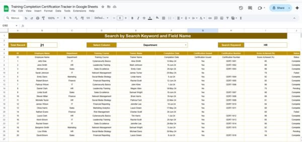 Training Completion Certification Tracker in Google Sheets - Image 3