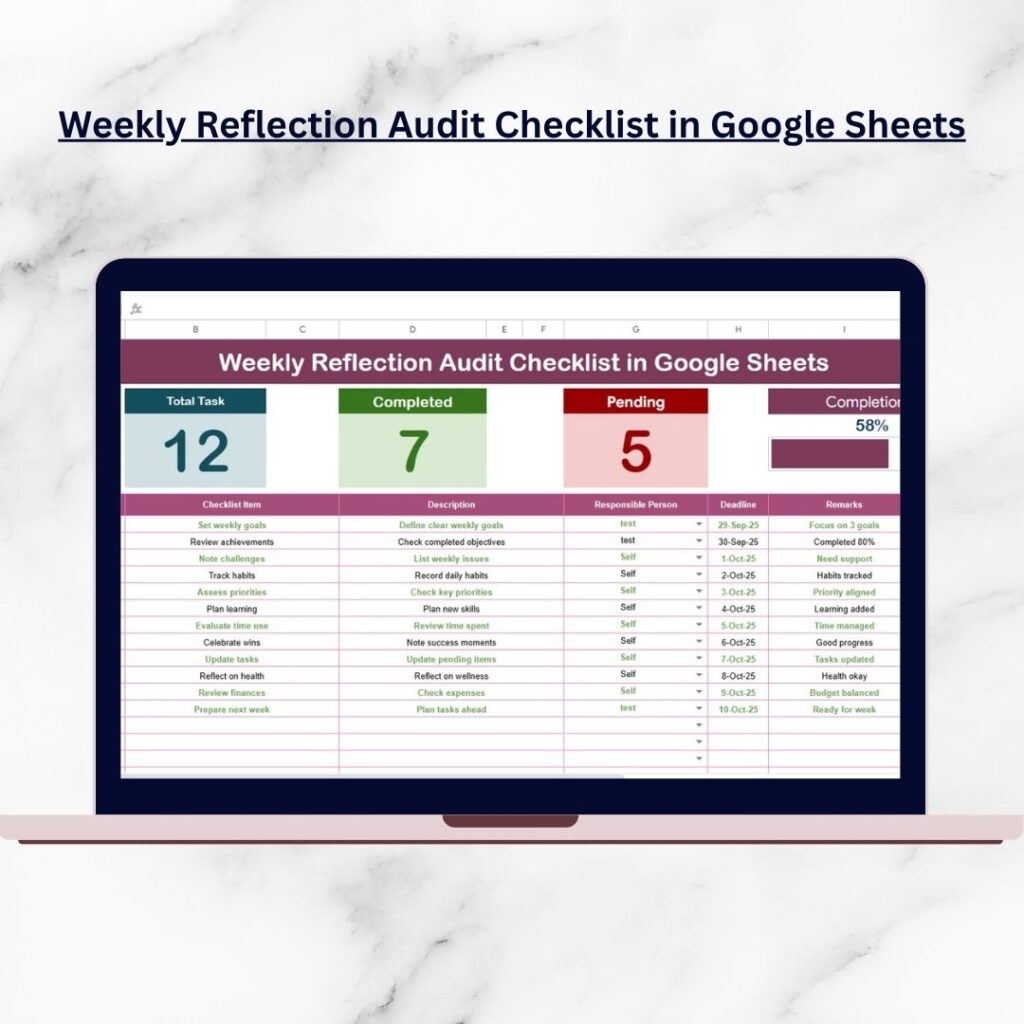 Weekly Reflection Schedule Checklist in Google Sheets - Next Gen Templates