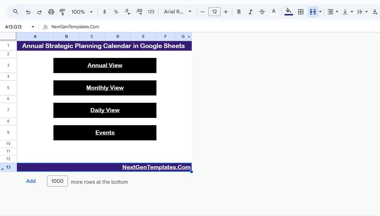 Annual Strategic Planning Calendar in Google Sheets