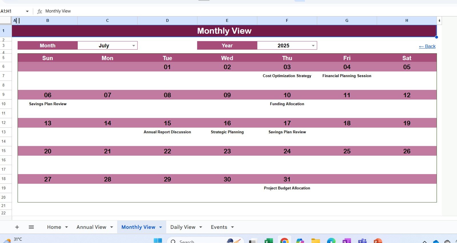 Budget Planning Calendar in Google Sheets - Image 4