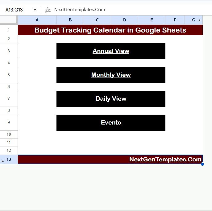 Budget Tracking Calendar in Google Sheets