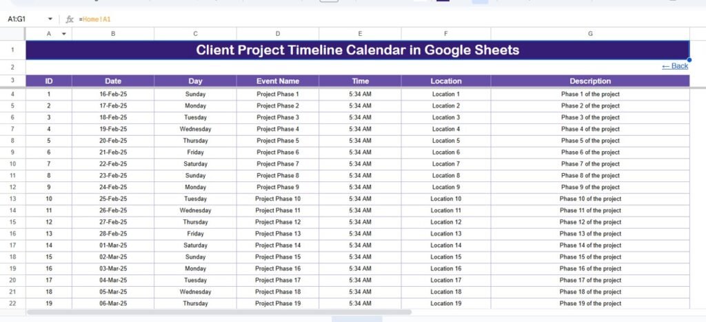 Client Project Timeline Calendar in Google Sheets – Next Gen Templates