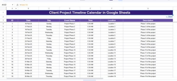 Client Project Timeline Calendar in Google Sheets - Image 2