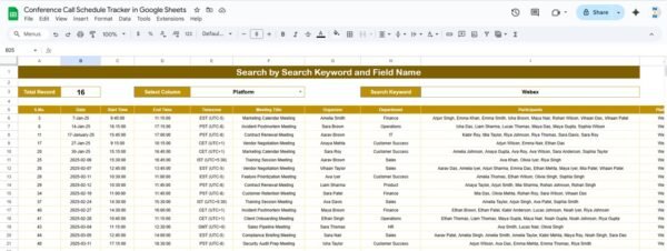Conference Call Schedule Tracker in Google Sheets - Image 3
