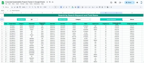 Corporate Sustainability Projects Tracker in Google Sheets - Image 2