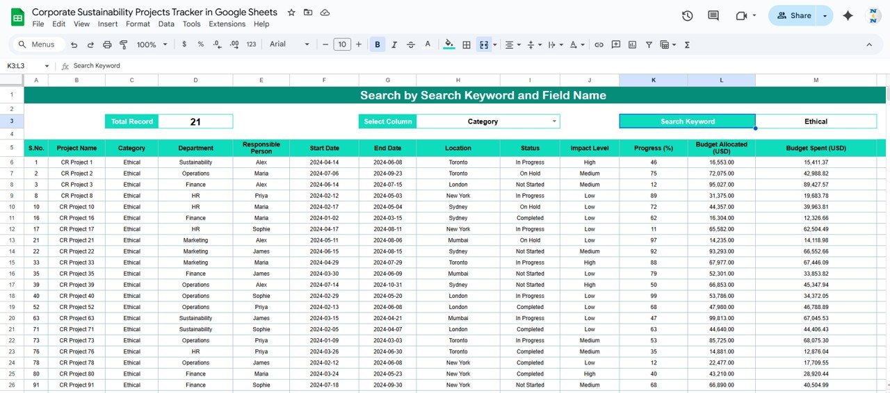 Corporate Sustainability Projects Tracker in Google Sheets - Image 2